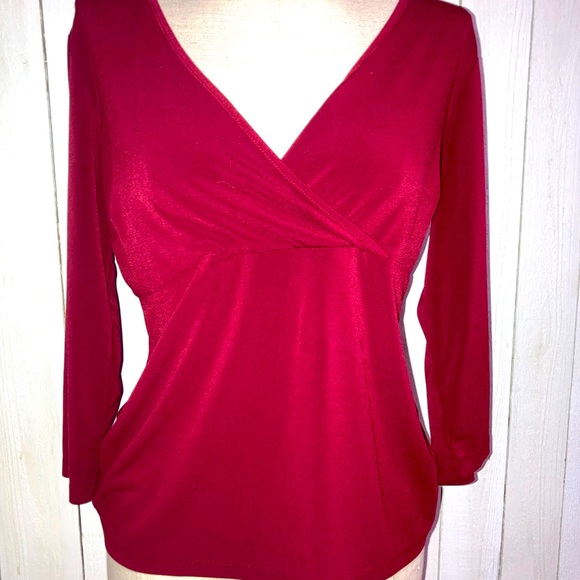 New York & Company Tops Red Low Cut Long Sleeve Top Poshmark